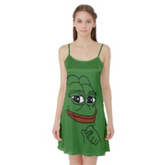 Pepe The Frog Smug Face With Smile And Hand On Chin Meme Kekistan All Over Print Green Satin Night Slip by snek