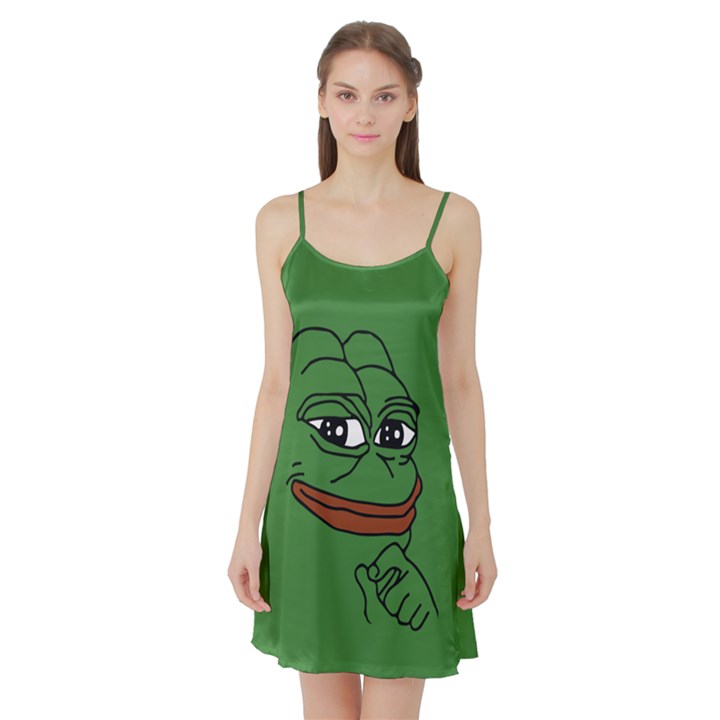 Pepe The Frog Smug face with smile and hand on chin meme Kekistan all over print green Satin Night Slip