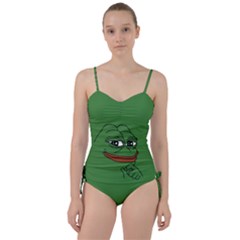 Pepe The Frog Smug Face With Smile And Hand On Chin Meme Kekistan All Over Print Green Sweetheart Tankini Set by snek