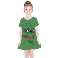 Pepe The Frog Smug Face With Smile And Hand On Chin Meme Kekistan All Over Print Green Kids  Simple Cotton Dress by snek