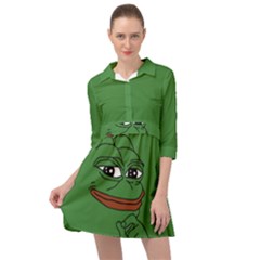 Pepe The Frog Smug Face With Smile And Hand On Chin Meme Kekistan All Over Print Green Mini Skater Shirt Dress by snek