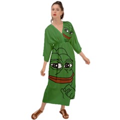 Pepe The Frog Smug Face With Smile And Hand On Chin Meme Kekistan All Over Print Green Grecian Style  Maxi Dress by snek