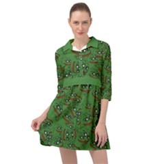 Pepe The Frog Perfect A-ok Handsign Pattern Praise Kek Kekistan Smug Smile Meme Green Background Mini Skater Shirt Dress by snek