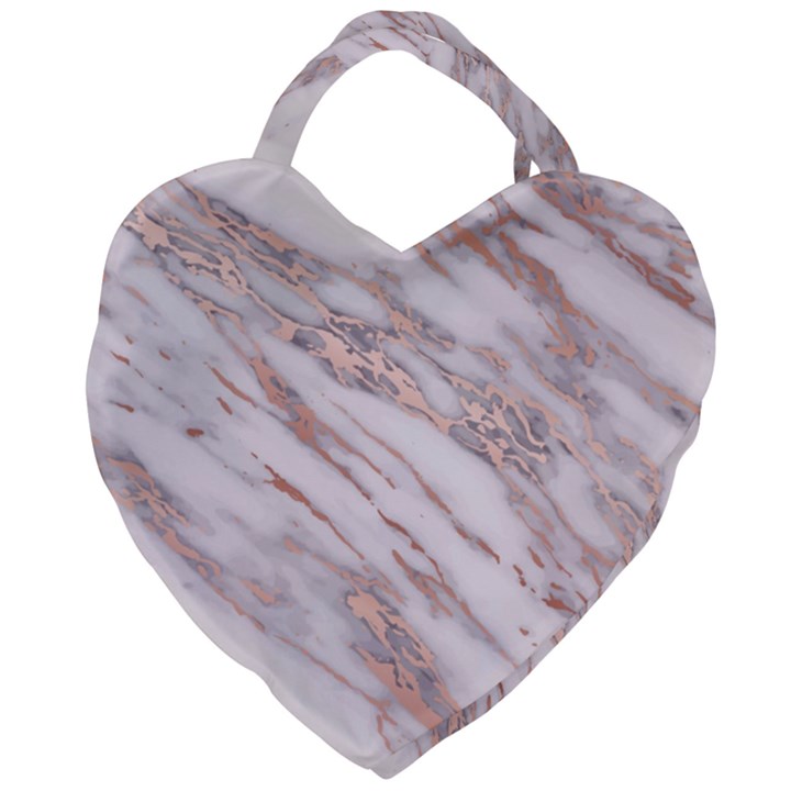 Marble with Metallic Rose Gold intrusions on gray white Stone texture Pastel Pink Background Giant Heart Shaped Tote