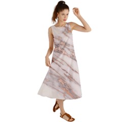 Marble With Metallic Rose Gold Intrusions On Gray White Stone Texture Pastel Pink Background Summer Maxi Dress by genx