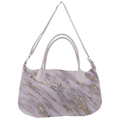 Marble With Metallic Gold Intrusions On Gray White Stone Texture Pastel Rose Pink Background Removal Strap Handbag by genx