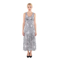 Silver And White Glitters Metallic Finish Party Texture Background Imitation Sleeveless Maxi Dress by genx