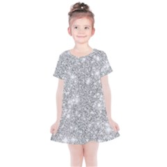 Silver And White Glitters Metallic Finish Party Texture Background Imitation Kids  Simple Cotton Dress by genx