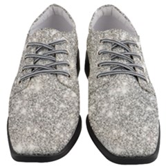 Silver And White Glitters Metallic Finish Party Texture Background Imitation Women Heeled Oxford Shoes by genx