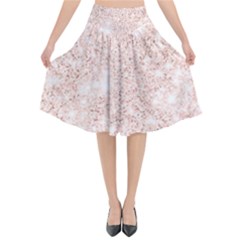 Rose Gold Pink Glitters Metallic Finish Party Texture Imitation Pattern Flared Midi Skirt by genx