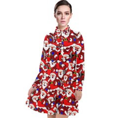 Nicholas Santa Christmas Pattern Long Sleeve Chiffon Shirt Dress by Wegoenart