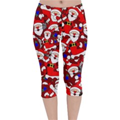 Nicholas Santa Christmas Pattern Velvet Capri Leggings  by Wegoenart