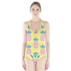 Summer Pineapple Seamless Pattern Halter Swimsuit by Sobalvarro