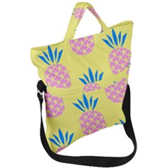 Summer Pineapple Seamless Pattern Fold Over Handle Tote Bag by Sobalvarro