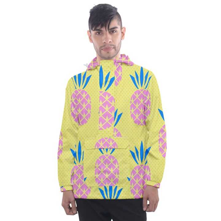 Summer Pineapple Seamless Pattern Men s Front Pocket Pullover Windbreaker