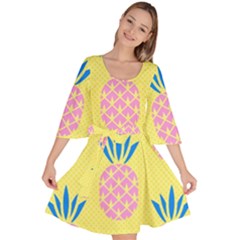 Summer Pineapple Seamless Pattern Velour Kimono Dress by Sobalvarro