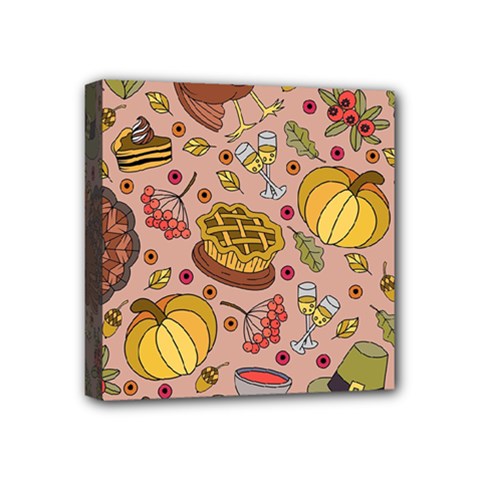 Thanksgiving Pattern Mini Canvas 4  X 4  (stretched) by Sobalvarro