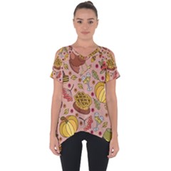 Thanksgiving Pattern Cut Out Side Drop Tee by Sobalvarro