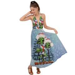 Merry Christmas, Funny Mushroom With Christmas Hat Backless Maxi Beach Dress by FantasyWorld7