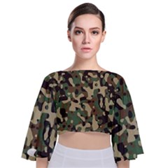 Army Pattern  Tie Back Butterfly Sleeve Chiffon Top by myuique