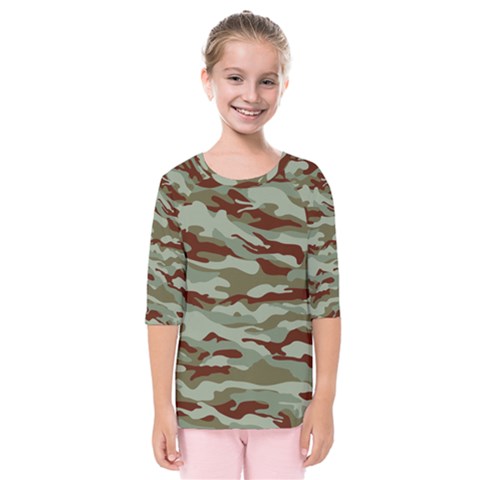 Brown And Green Camo Kids  Quarter Sleeve Raglan Tee by McCallaCoultureArmyShop