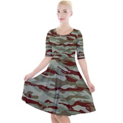 Brown And Green Camo Quarter Sleeve A-line Dress by McCallaCoultureArmyShop