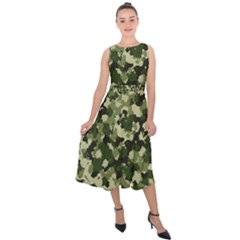 Dark Green Camouflage Army Midi Tie-back Chiffon Dress by McCallaCoultureArmyShop