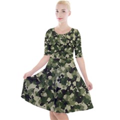 Dark Green Camouflage Army Quarter Sleeve A-line Dress by McCallaCoultureArmyShop