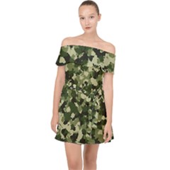 Dark Green Camouflage Army Off Shoulder Chiffon Dress by McCallaCoultureArmyShop