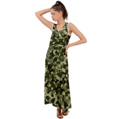 Dark Green Camouflage Army V-neck Chiffon Maxi Dress by McCallaCoultureArmyShop