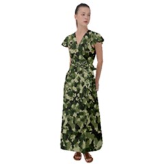 Dark Green Camouflage Army Flutter Sleeve Maxi Dress by McCallaCoultureArmyShop