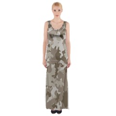 Tan Army Camouflage Thigh Split Maxi Dress by mccallacoulture