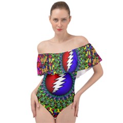 Grateful Dead Off Shoulder Velour Bodysuit  by Sapixe