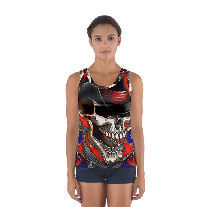 Confederate Flag Usa America United States Csa Civil War Rebel Dixie Military Poster Skull Sport Tank Top 