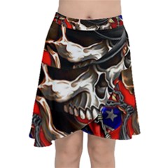 Confederate Flag Usa America United States Csa Civil War Rebel Dixie Military Poster Skull Chiffon Wrap Front Skirt by Sapixe