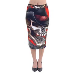 Confederate Flag Usa America United States Csa Civil War Rebel Dixie Military Poster Skull Velvet Midi Pencil Skirt by Sapixe