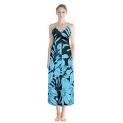 Blue Winter Tropical Floral Watercolor Button Up Chiffon Maxi Dress by dressshop