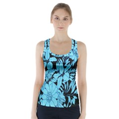 Blue Winter Tropical Floral Watercolor Racer Back Sports Top by dressshop