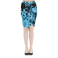 Blue Winter Tropical Floral Watercolor Midi Wrap Pencil Skirt by dressshop