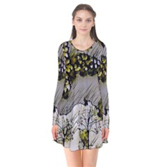 Among Trees4 Long Sleeve V-neck Flare Dress by MijizaCreations