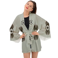 One Island Two Horizons For One Woman Long Sleeve Kimono by pepitasart