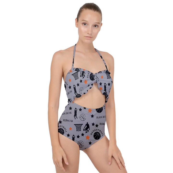 Slam Dunk Basketball Gray Scallop Top Cut Out Swimsuit