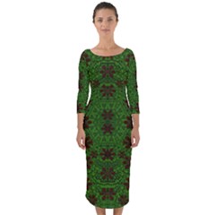 Rose Stars So Beautiful On Green Quarter Sleeve Midi Bodycon Dress by pepitasart