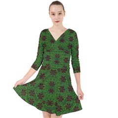 Rose Stars So Beautiful On Green Quarter Sleeve Front Wrap Dress by pepitasart