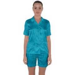 Festive Rainbow, Season To Wear Blue Satin Short Sleeve Pyjamas Set by pepitasart