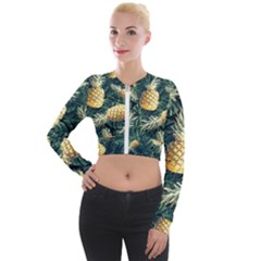 Pattern Ananas Tropical Long Sleeve Cropped Velvet Jacket by kcreatif