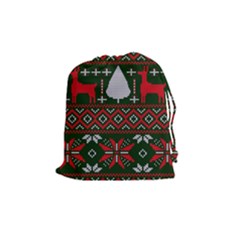 Christmas Pattern Knitted Design Drawstring Pouch (medium) by Vaneshart