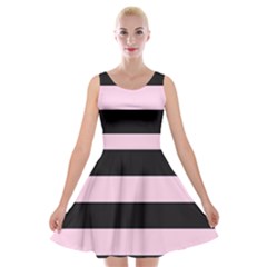 Black And Light Pastel Pink Large Stripes Goth Mime French Style Velvet Skater Dress by genx