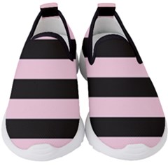 Black And Light Pastel Pink Large Stripes Goth Mime French Style Kids  Slip On Sneakers by genx