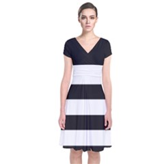 Black And White Large Stripes Goth Mime French Style Short Sleeve Front Wrap Dress by genx